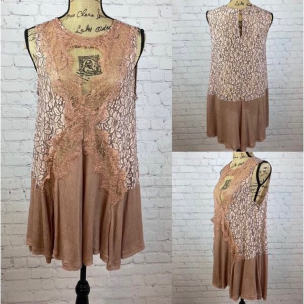Umgee Brown Lace Details Cutouts Dress